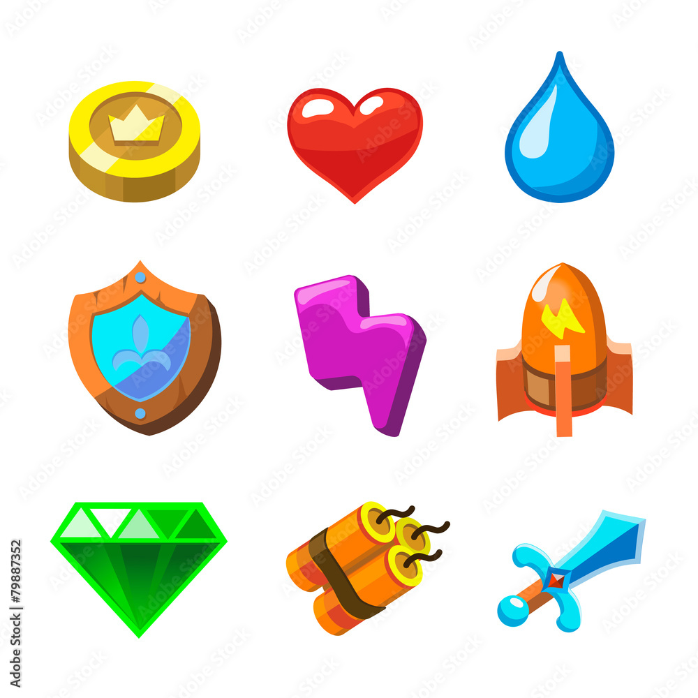 Cartoon icons for game user interface, set Cartoon icons for game user interface, set