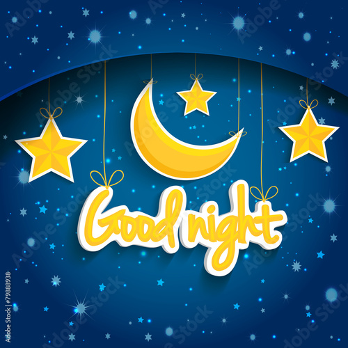Cartoon star and moon wishing good night. Vector background EPS1