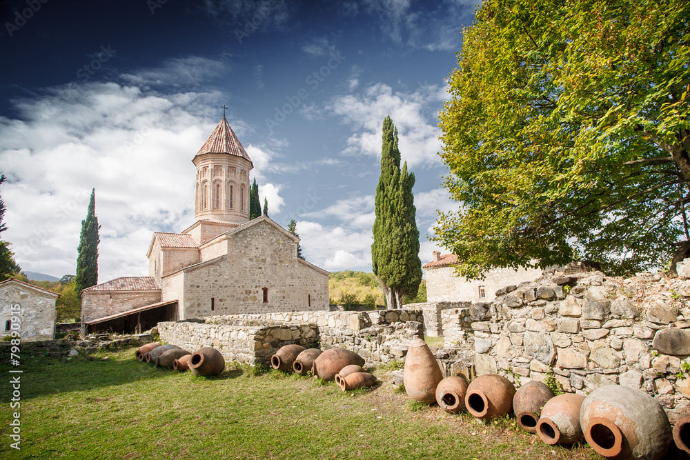 Georgia monastery wine - obrazy, fototapety, plakaty 