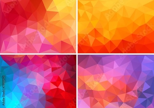 red and pink low poly backgrounds, vector set