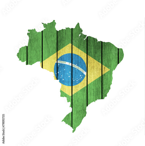 Brazilian Map With Wooden Flag