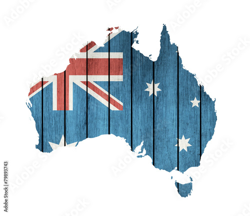 Australian Map With Wooden Flag