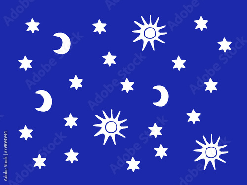 Sun, moon and stars white s...