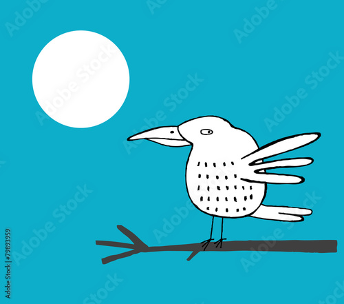 White hand drawn bird on a ...