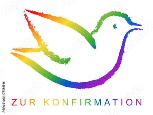 Konfirmationskarte: Handgezeichnete Taube in Regenbogenfarben