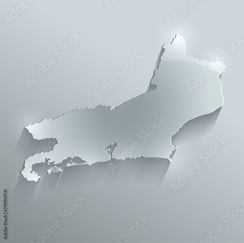 Brazil Rio de Janeiro State map flag glass card paper 3D vector