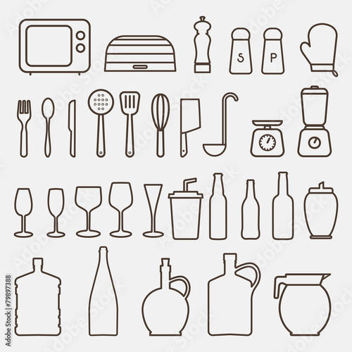 Outline Kitchen Icon Set - Vector Graphics