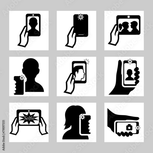 Selfie related vector icons set