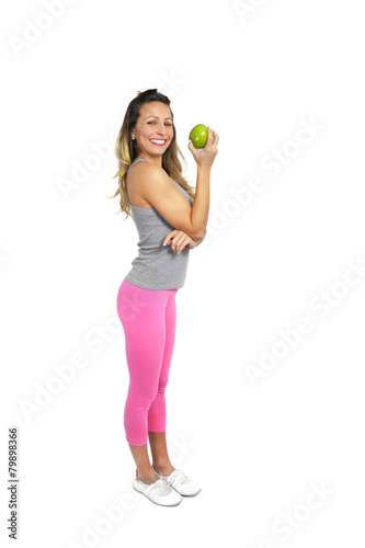 sexy beautiful woman holding green apple fruit healthy lifestyle © Wordley Calvo Stock