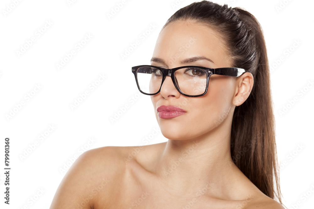 pretty girl with glasses on a white background pretty girl with glasses on a white background