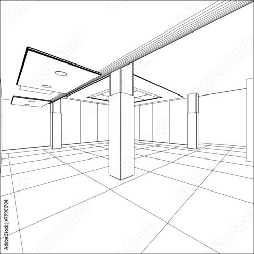 Abstract modern office architecture design in 3D wire-frame