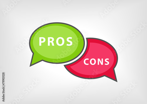 Pros versus cons as vector illustration with speech bubbles
