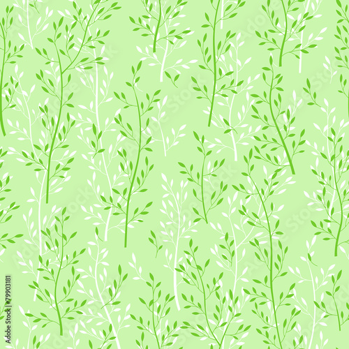 Fototapeta Naklejka Na Ścianę i Meble -  Green floral seamless wallpaper with herbs