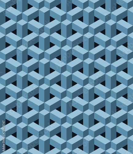 Seamless pattern with blue three dimensional shapes
