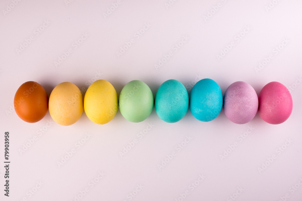 Pastel Easter Eggs Row  Isolated On White