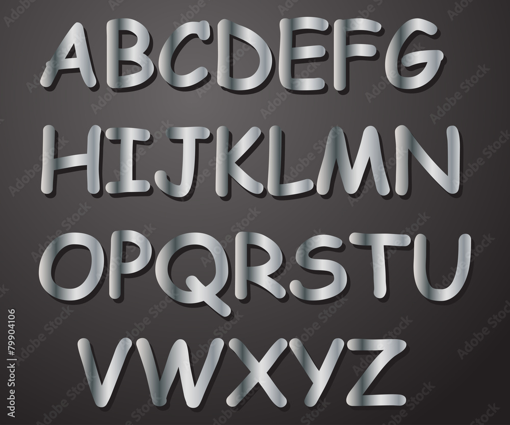 Alphabet silver in color from A to Z on a gray background vector