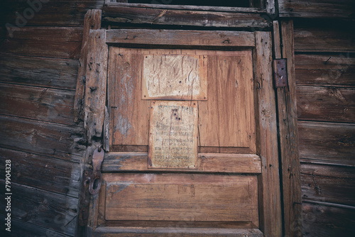 Old style wooden door closed