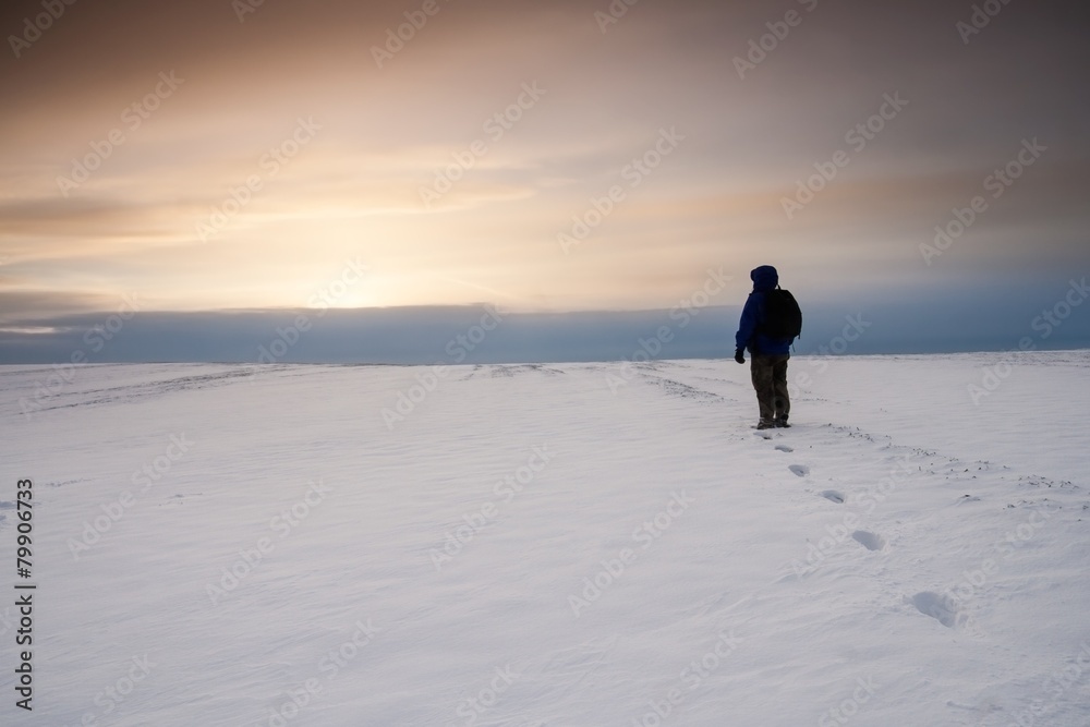 Snow field with one man