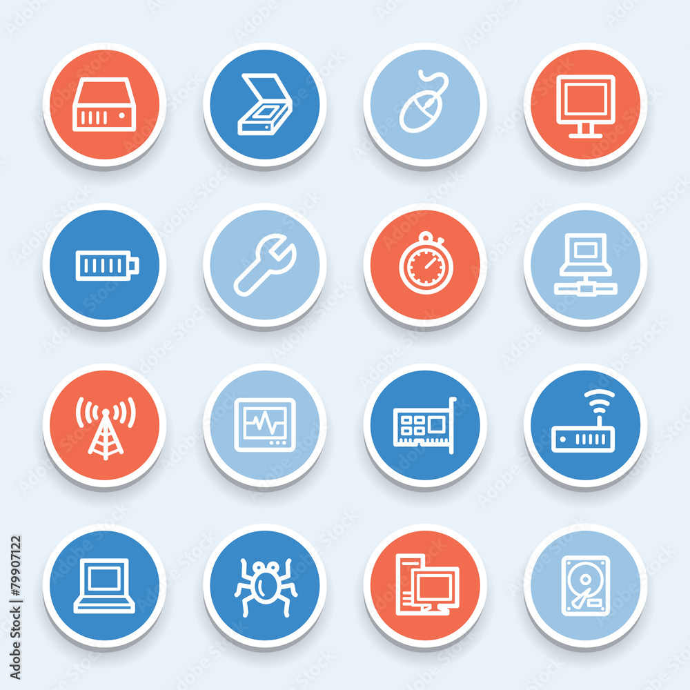 Computer components web icons set