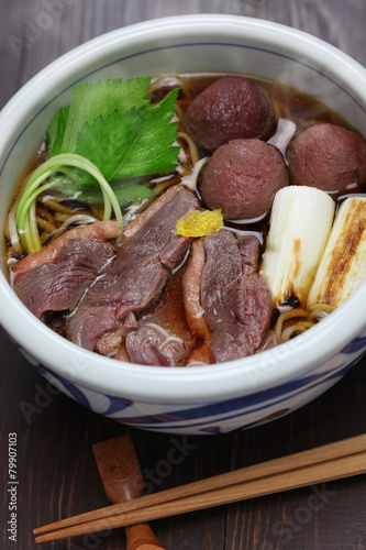 kamo nanban soba, buckwheat noodles with duck and leeks