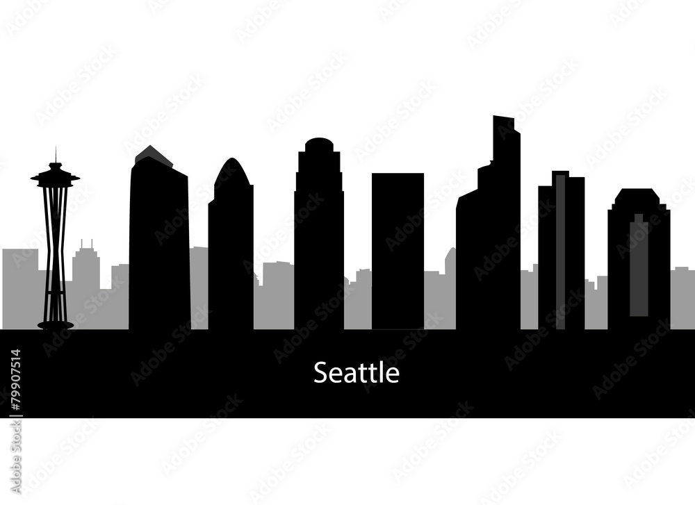 Seattle city skyline silhouette background, vector illustration