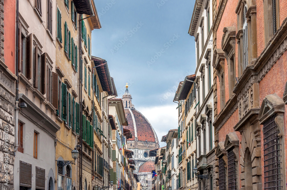 street view with famous cathedral in Florence, Italy
