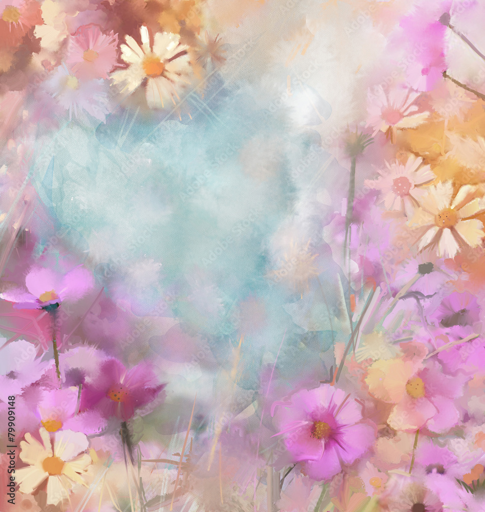Flower oil painting ,vintage blur style background