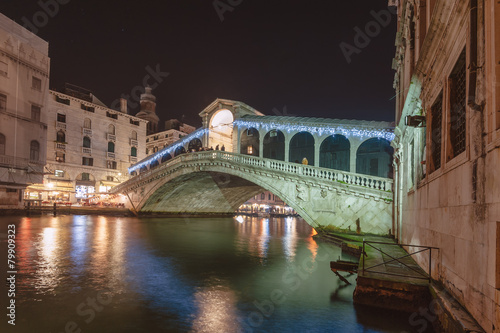 The beautiful night view of the famous Grand Canal in Venice, It