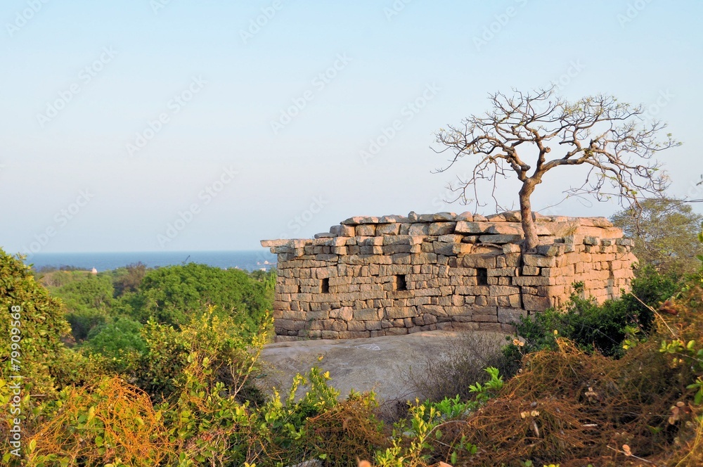 Ancient ruins at the coast of Mamallapuram, India