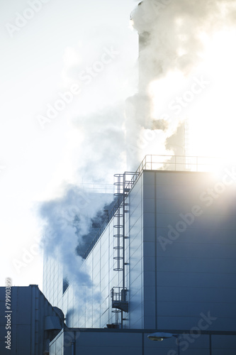 Industrial view of factory and smoke pollution