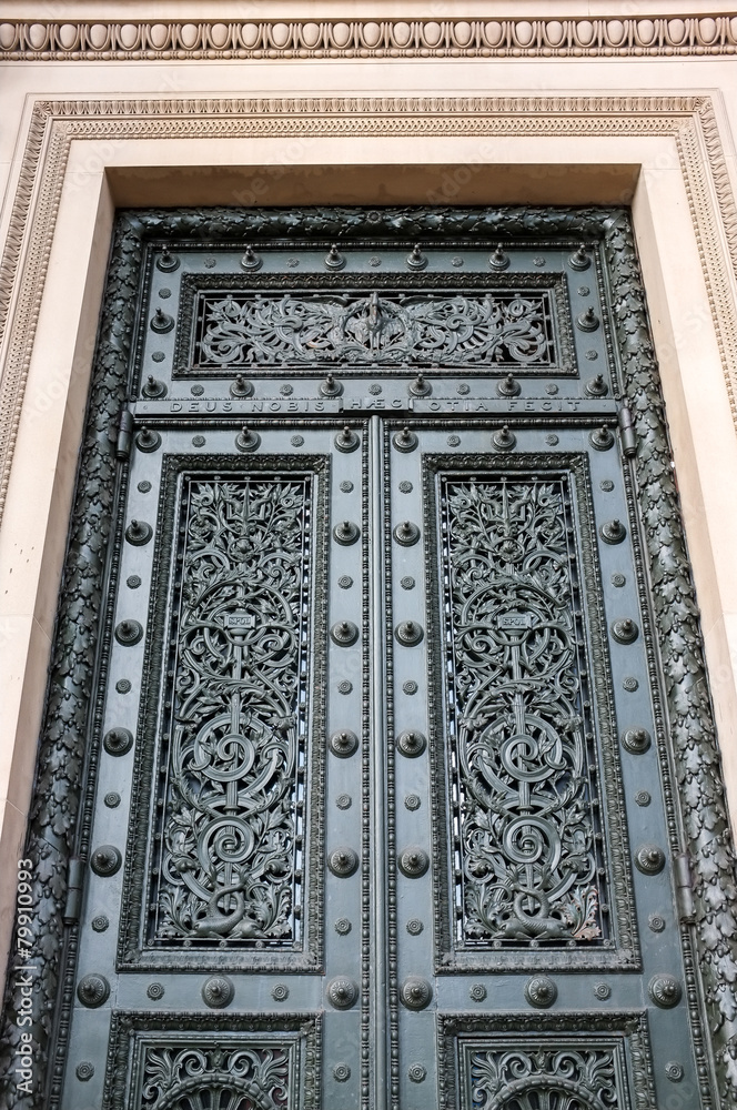 Huge double cast iron doors of St. George's Hall, Liverpool.
