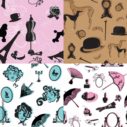 Four seamless pattern with retro theme