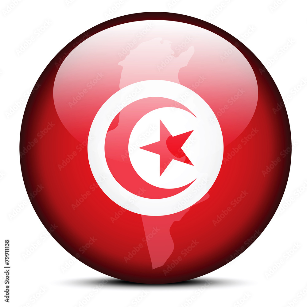 Map on flag button of Tunisian Republic Map on flag button of Tunisian Republic