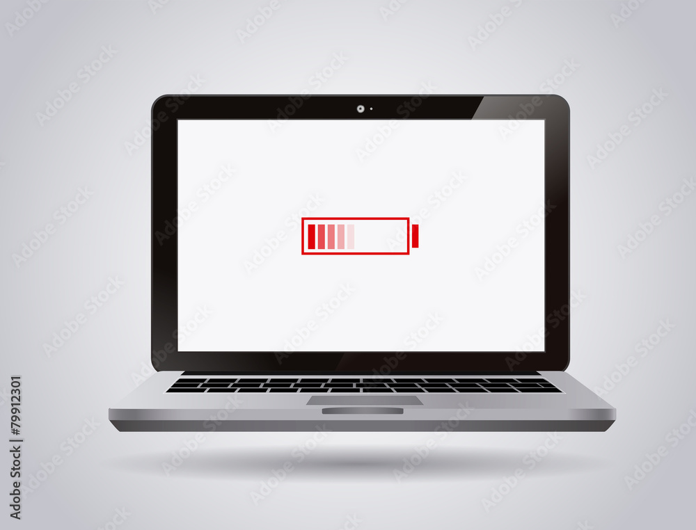 Glossy laptop Isolated with no / low battery. Glossy laptop Isolated with no / low battery.
