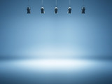 blue spotlight background with studio lamps