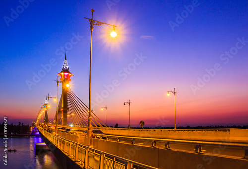 cable bridge and road street at dusk © tungphoto