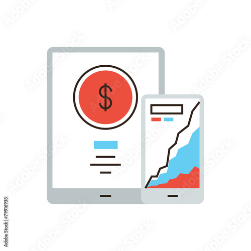 Online banking flat line icon concept