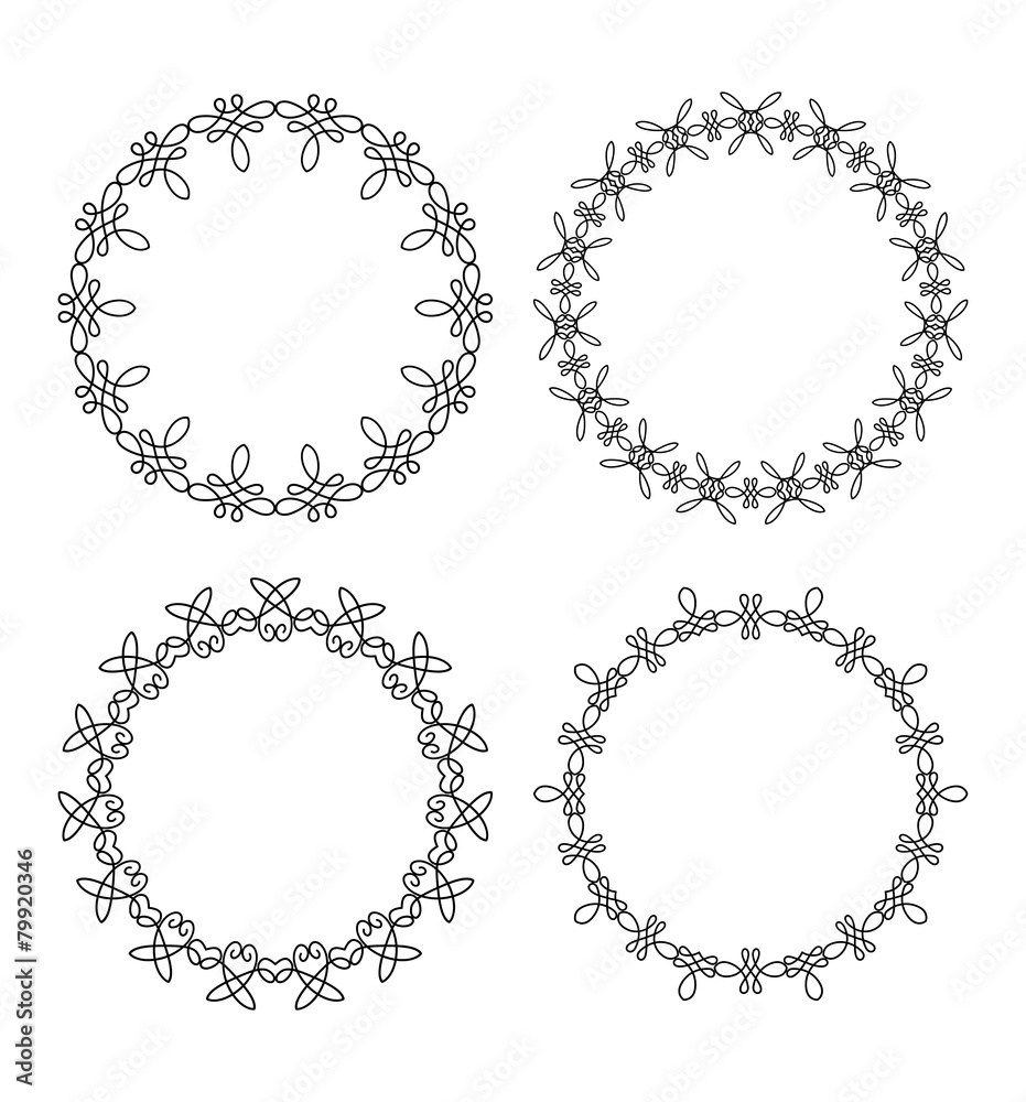 Set of 4 elegant outlined caligraphic round frames Set of 4 elegant outlined caligraphic round frames
