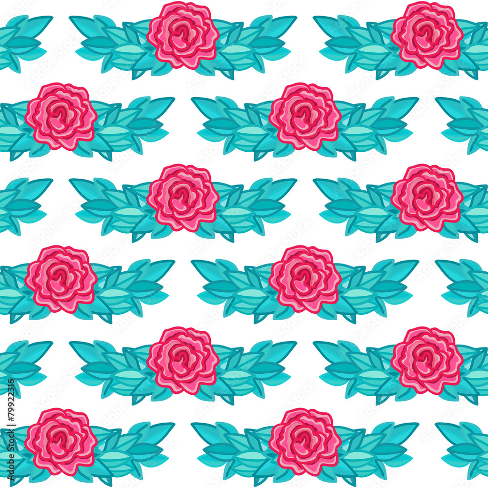 Retro romantic seamless pattern with pink roses