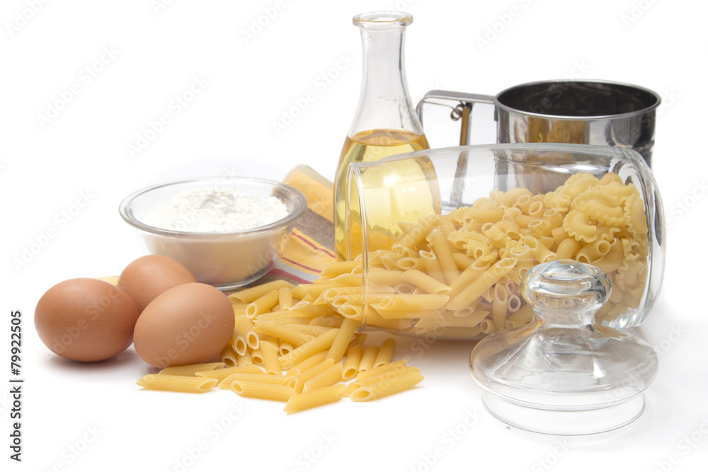 Italian pasta in a glass container with a lid Italian pasta in a glass container with a lid