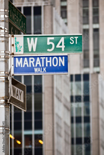 Marathon Walk street sign in New York City, located at the corne
