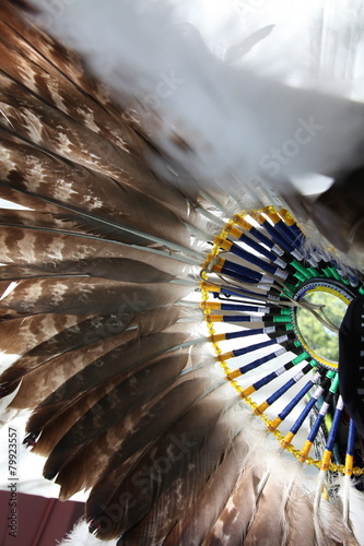Authentic feathered war bonnet, north american indian tribe and first nations in Canada