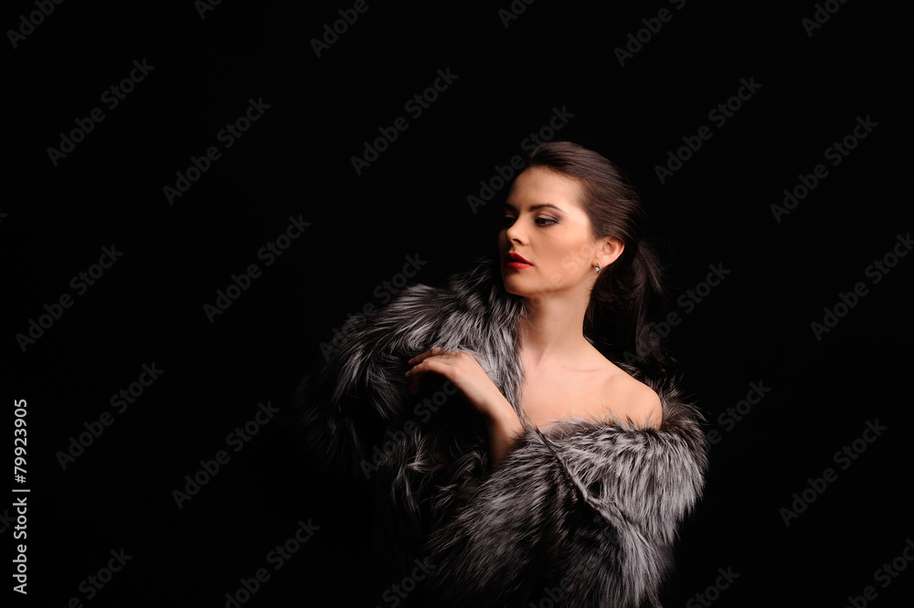 Beauty Fashion Model Girl in Blue Mink Fur Coat Beauty Fashion Model Girl in Blue Mink Fur Coat