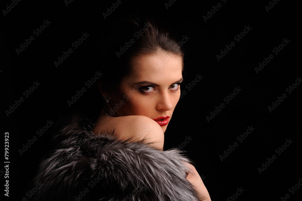 Beauty Fashion Model Girl in Blue Mink Fur Coat Beauty Fashion Model Girl in Blue Mink Fur Coat