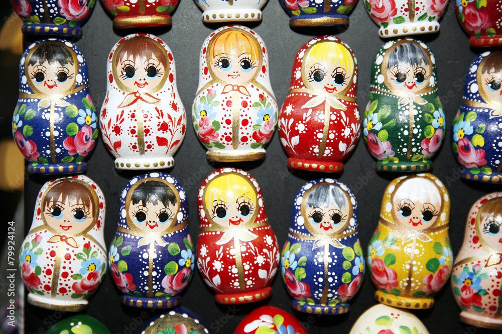 Fototapeta premium Colorful russian nesting dolls matreshka fridge magnets