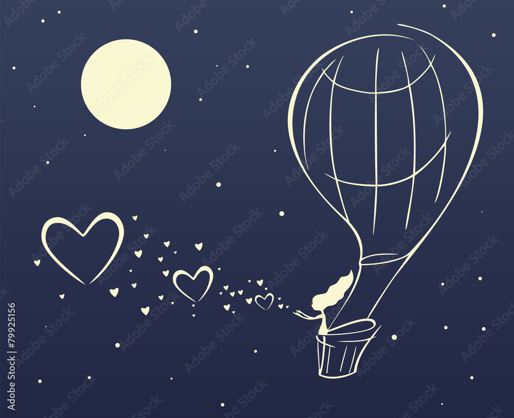 air balloon girl heart cloud night air balloon girl heart cloud night