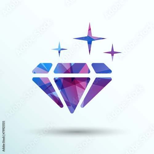 Illustration of a blue  diamond icon glitter icon stone. photo