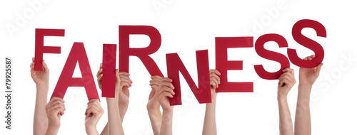 Fotografi Many People Hands Holding Red Word Fairness