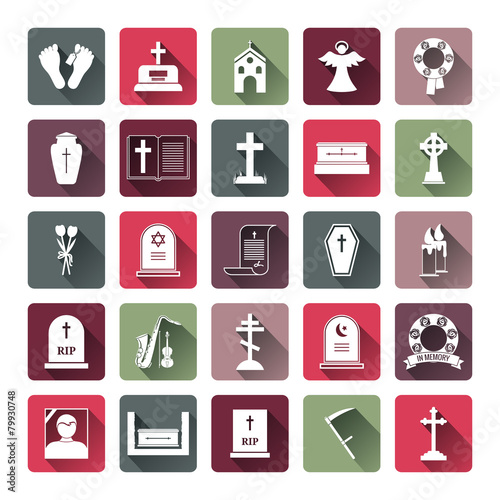 Colored Funeral Icon Set