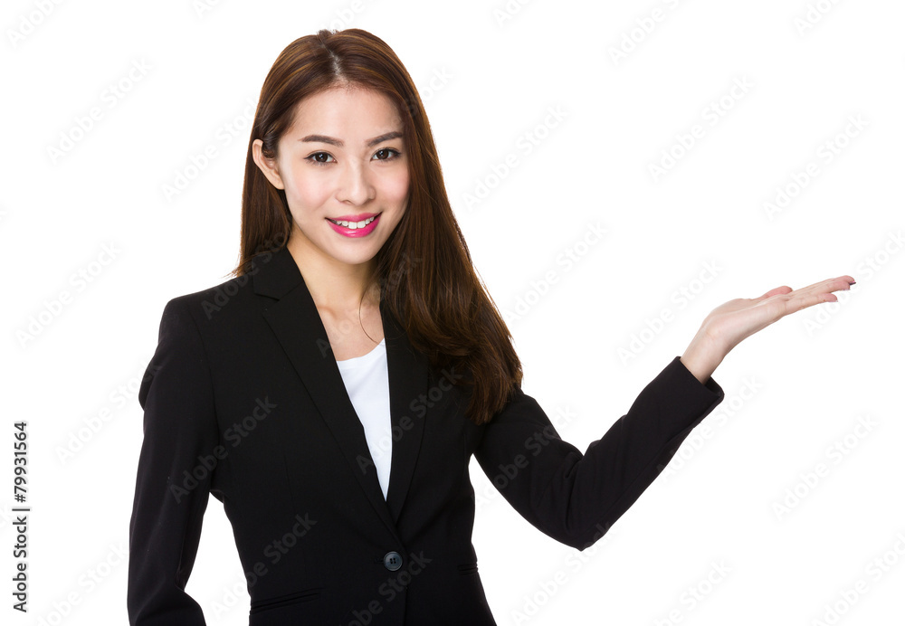 Asian businesswoman showing on white background Asian businesswoman showing on white background